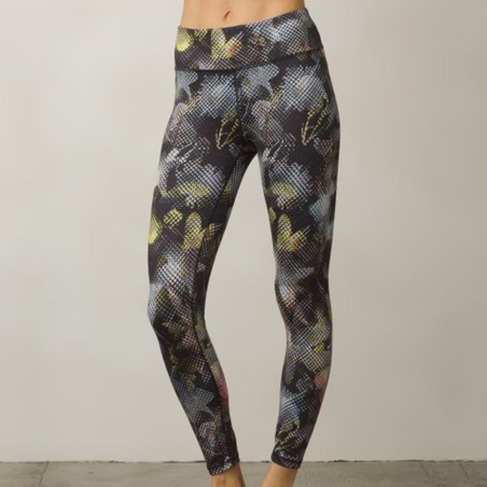 Prana Roxanne Floral Dot Black Digi Flower Print Leggings Sz S